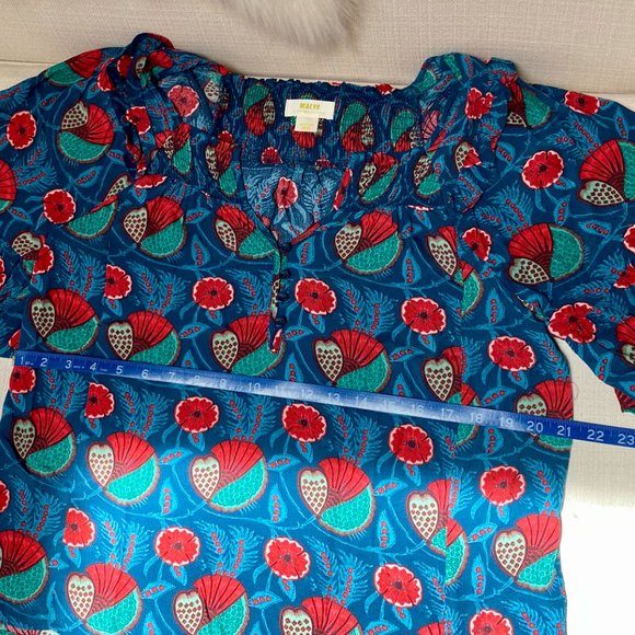 ANTHROPOLOGIE Maeve Blue Red Abstract Poppy Floral Flutter Letitia Sleeve Top - - Picture 6 of 10